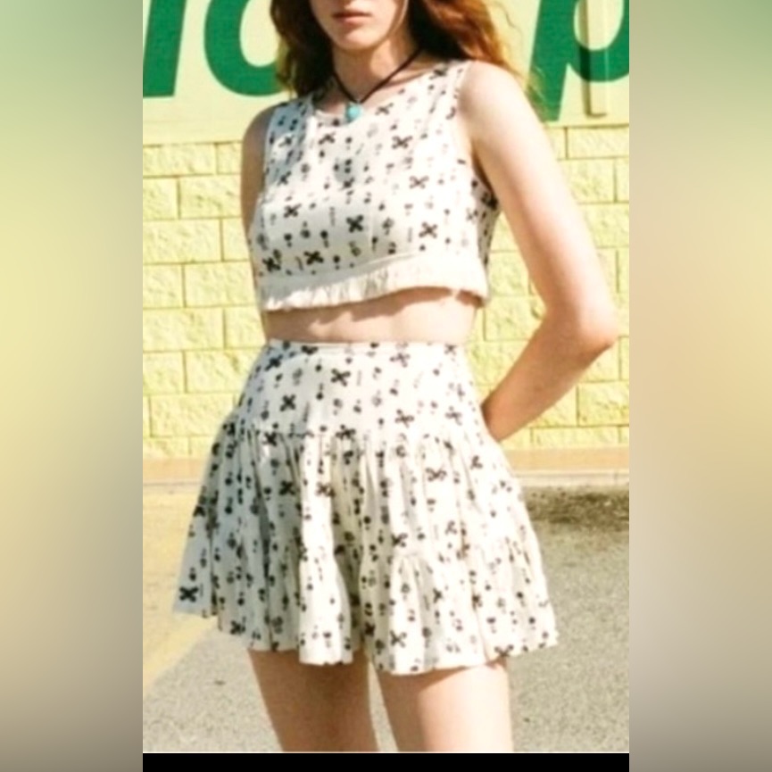 Vanessa Mooney Willa Skirt Set 2 Pcs. Butterfly Print Cream & Black Size Xxs Nwt